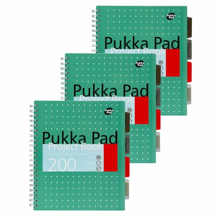 PUKKA PADS Metallic Green Letter Sized Subject Divider Notebook, 3PK 8748-MET